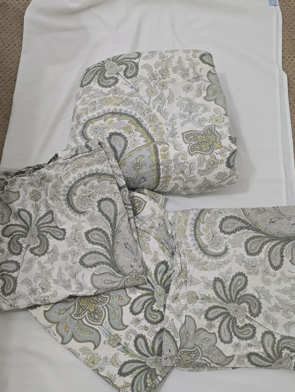 Pottery Barn King Sz Caesarea Duvet Set Green Paisley 4 PCs